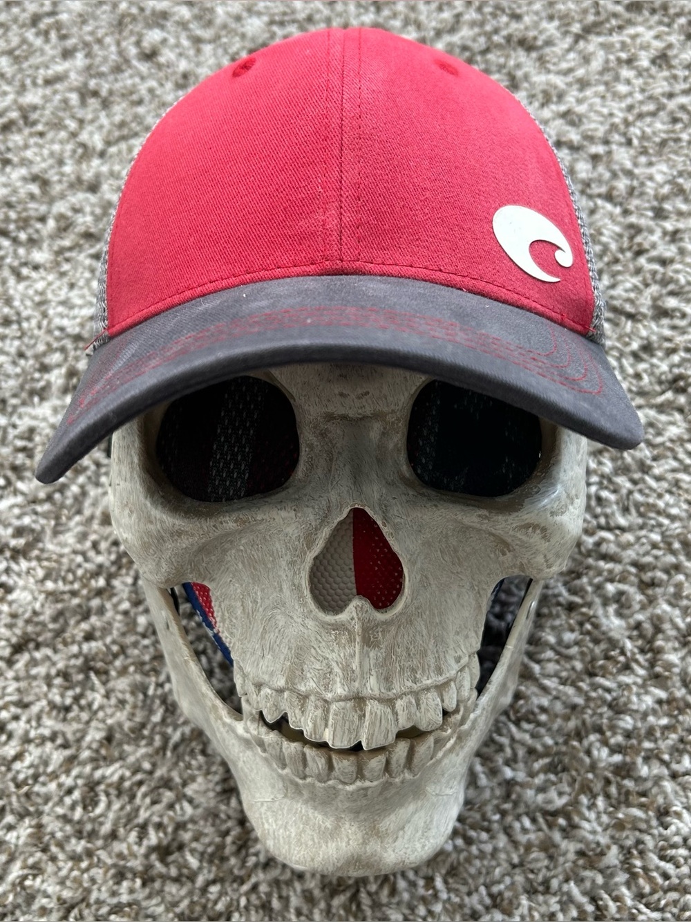 Costa Del Mar Men's Trucker Hat Red Gray Mesh Snapback Fishing Cap